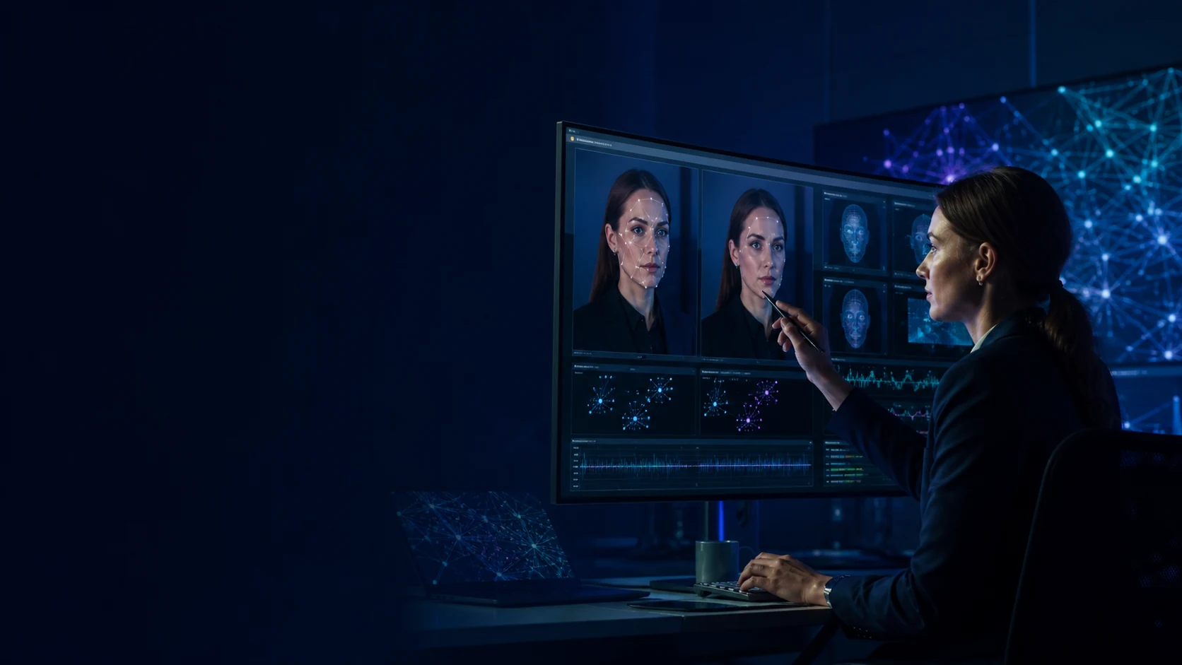 Analityczka weryfikująca autentyczność materiału wideo i deepfake